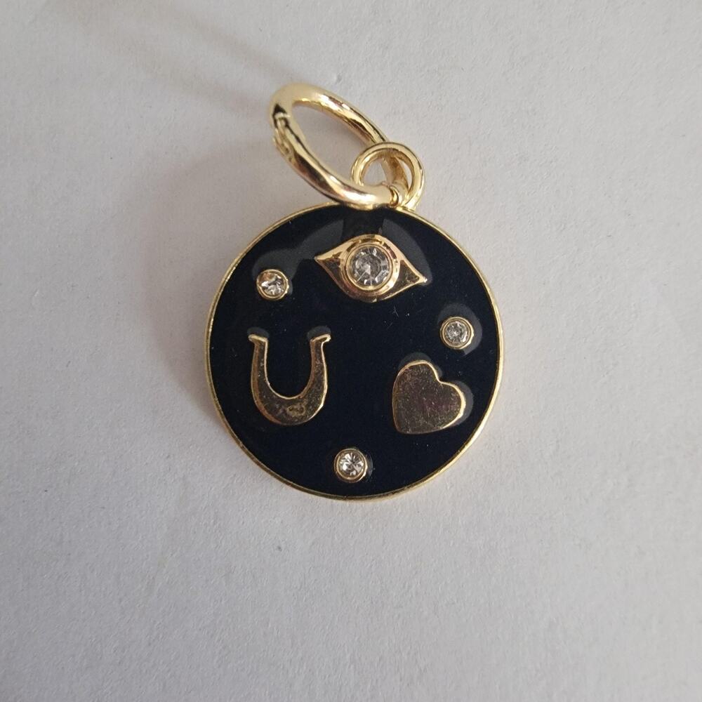 SUGARFIX Charm Black Enamel Gold Plated Rhinestone Love Luck Spring Ring